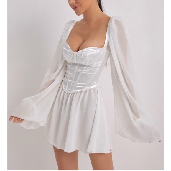Chiffon Bubble Sleeve Bustier Corset Mini Dress - Picture 4 of 11